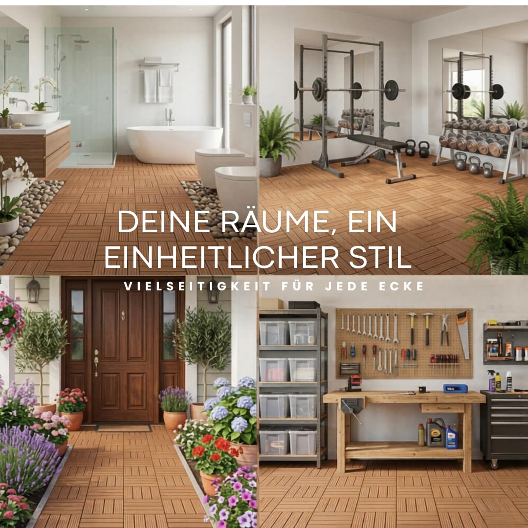 ActivoTex WPC Terrassenfliesen 30x30 cm 10er Pack – Klickfliesen Terrasse, Terrassenplatten Für Außenbereich – Balkonfliesen Klicksystem Wetterfest Für Balkon, Bad und Dusche