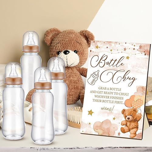 Miniatura 6 de Bear Cool Baby Shower Games Bottle Chug Sign Wooden Brown Theme Gift Sets Gender Reveal Party Favors y 12 piezas Baby Shower Favor para revelación