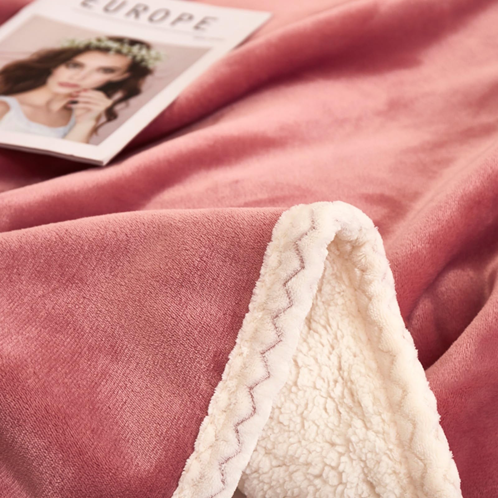 Couverture laine d'agneau double face pour canapé et lit rose 200x230