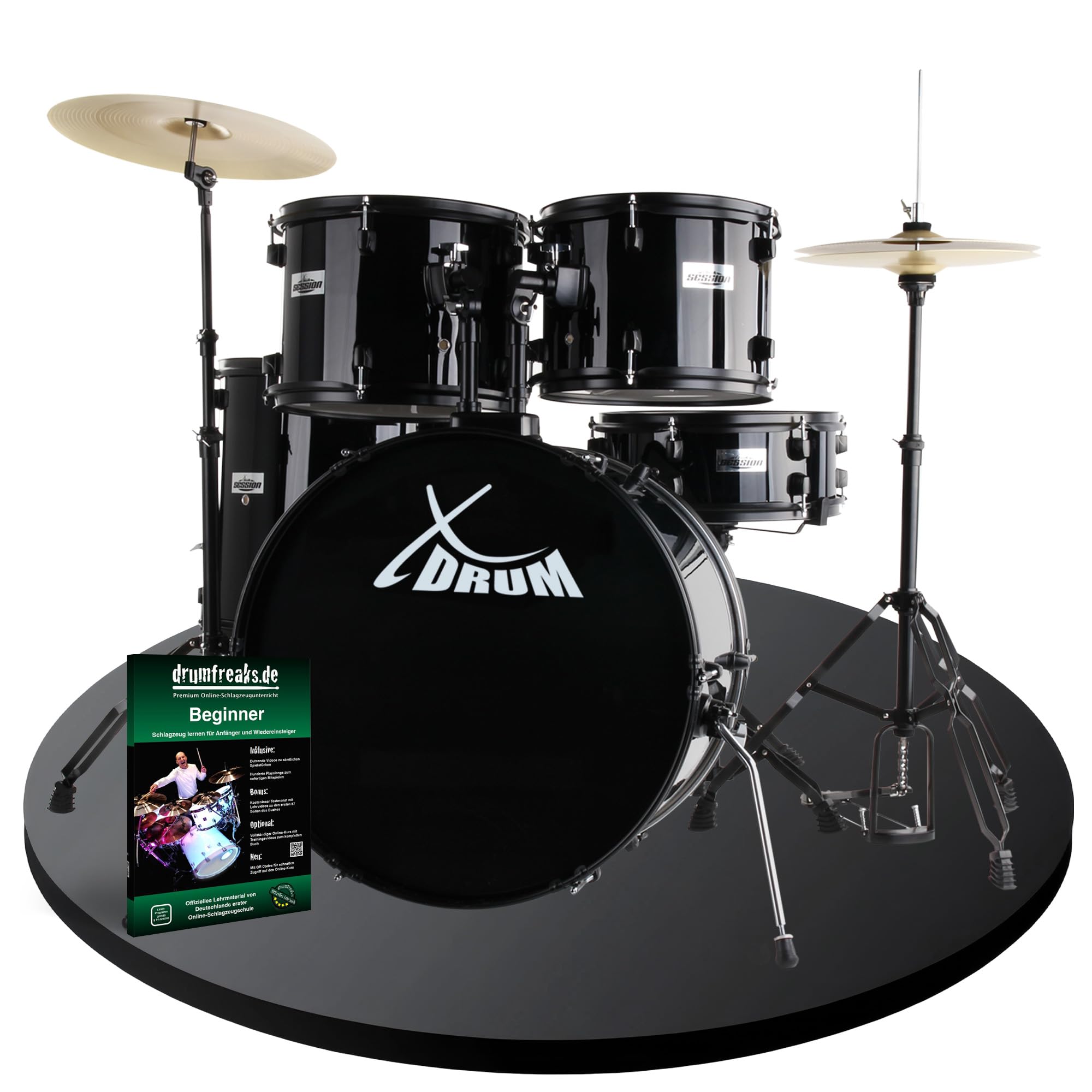 XDrum Rookie 22" Standard Batteria Completa Black - Ideale per Principianti - Hardware Elegante in nero - Incl. Bacchette 5B, Istruzioni di Montaggio e Scuola di Batteria - Nero