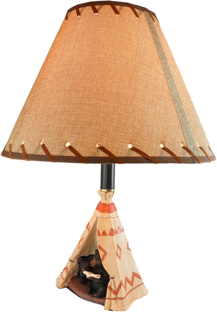 Ebros Campfire Story Time Black Bear Cubs Reading Book in Indian Teepee Hut Desktop Table Lamp 19" H Statue with Southwestern Shade Rustic Western Cabin Lodge Decorative Bear Figurine Accent Lighting