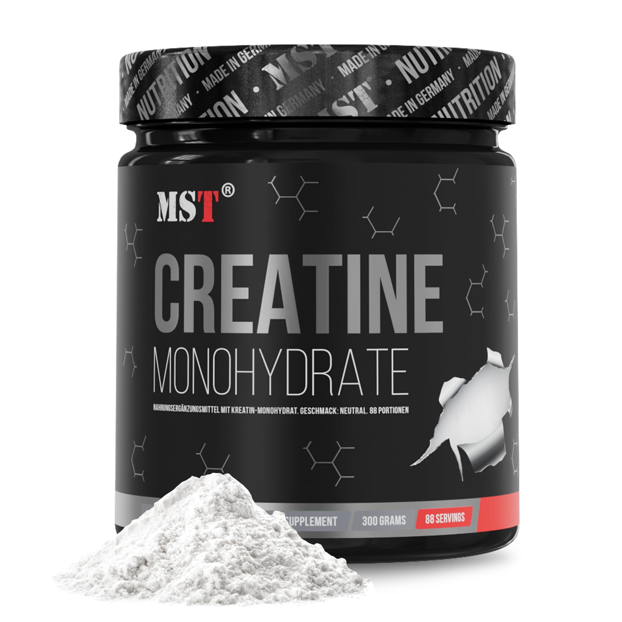 MST Creatine Monohydrate Pulver – ungeschmackt, mikronisiert (Mesh 200), 300 g