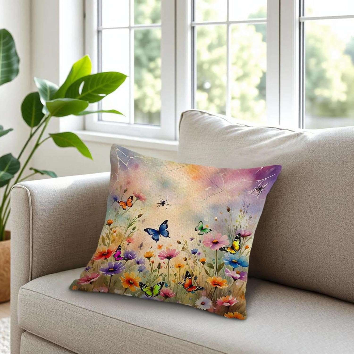 Pillow Covers 18 x 18 Couch Floral Animal Pattern Decorative Linen Throw Pillow Case Square Sofa Cushion Covers for Bedroom Living Room - Image 2