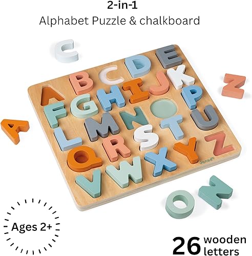 Miniatura 2 de Janod Sweet Cocoon J04412 - Rompecabezas de aprendizaje del alfabeto de madera con letras ABC y pizarra, a partir de 2 años