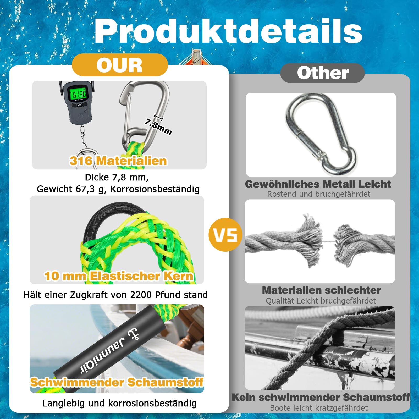 Bungee Boat Dock Line 122 cm acciaio inox 316 2 pezzi verde per barche PWC kayak SeaDoo Jetski