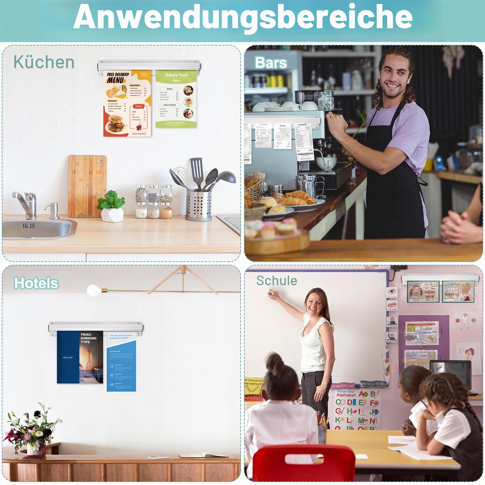 2 Stück Bonhalter Tickethalter 50CM Aluminiumlegierung Gastronomie Bonschiene Bestellhalter für Restaurant Bar Küche Cafés Kneipen Büro, Selbstklebend mit Schrauben