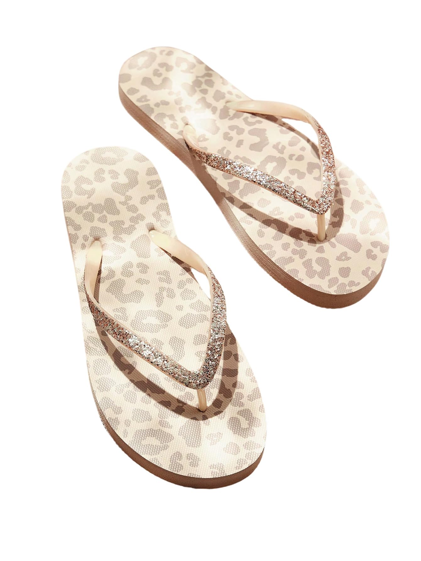 Women's Leopard Print Slippers Flip Flops Slip On Open Toe Cheetah Slides Flat Sandals