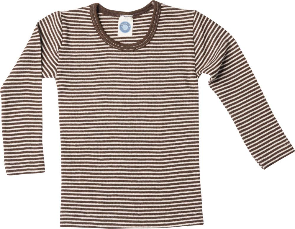 Cosilana, Children's Underwear Vest/Shirt, 70% Organic Merino Wool, 30% Silk (4-6 Years - EU 116, Striped Brown/Natural)