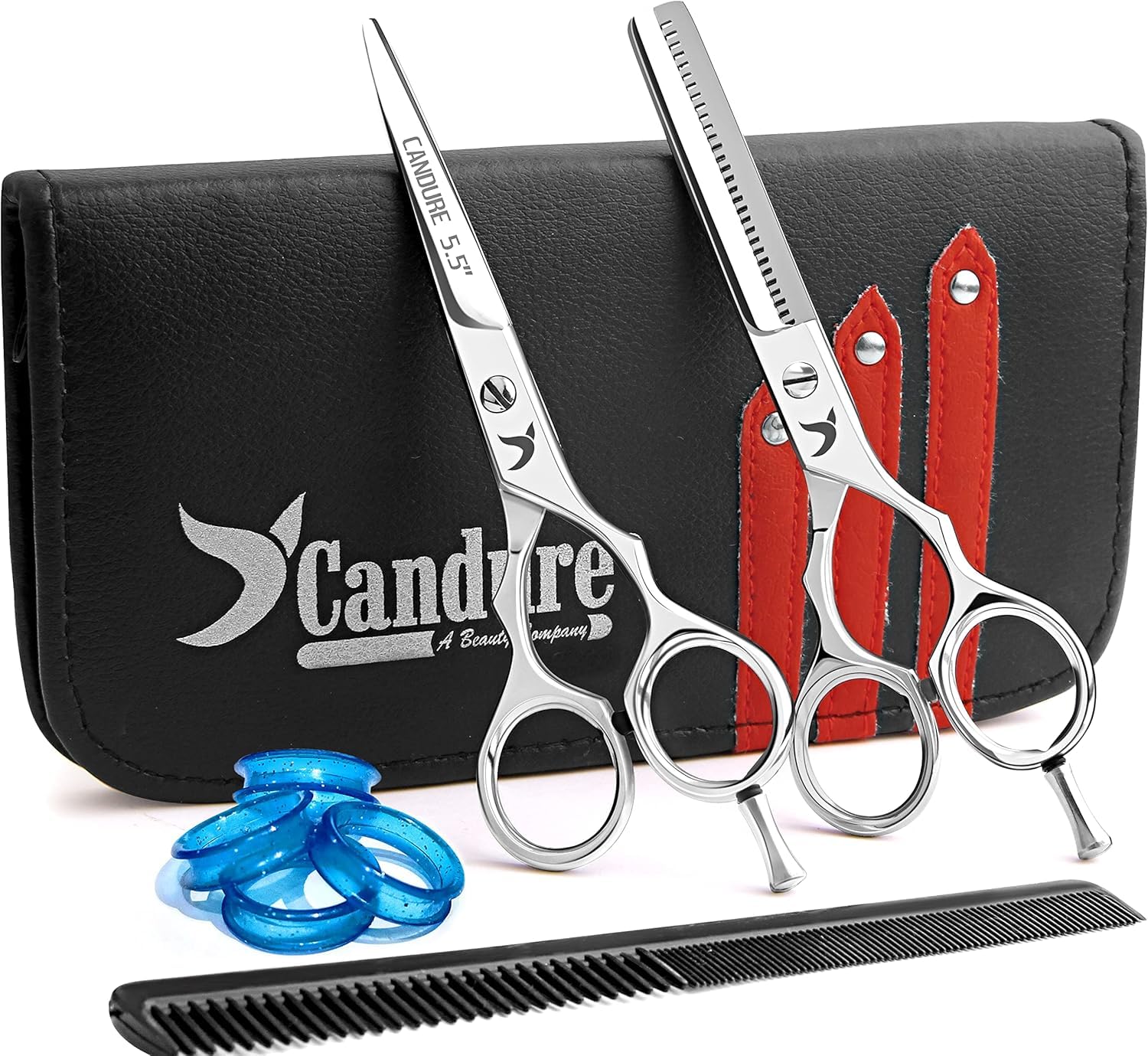 Candure Friseurschere & Effilierschere Set Professionelle Haarschneideschere Rostfreier Stahl Haare Schere Schneiden ausdünnen Modellierschere frisör Scheren für Männer, Frauen und Kinder 5.5"