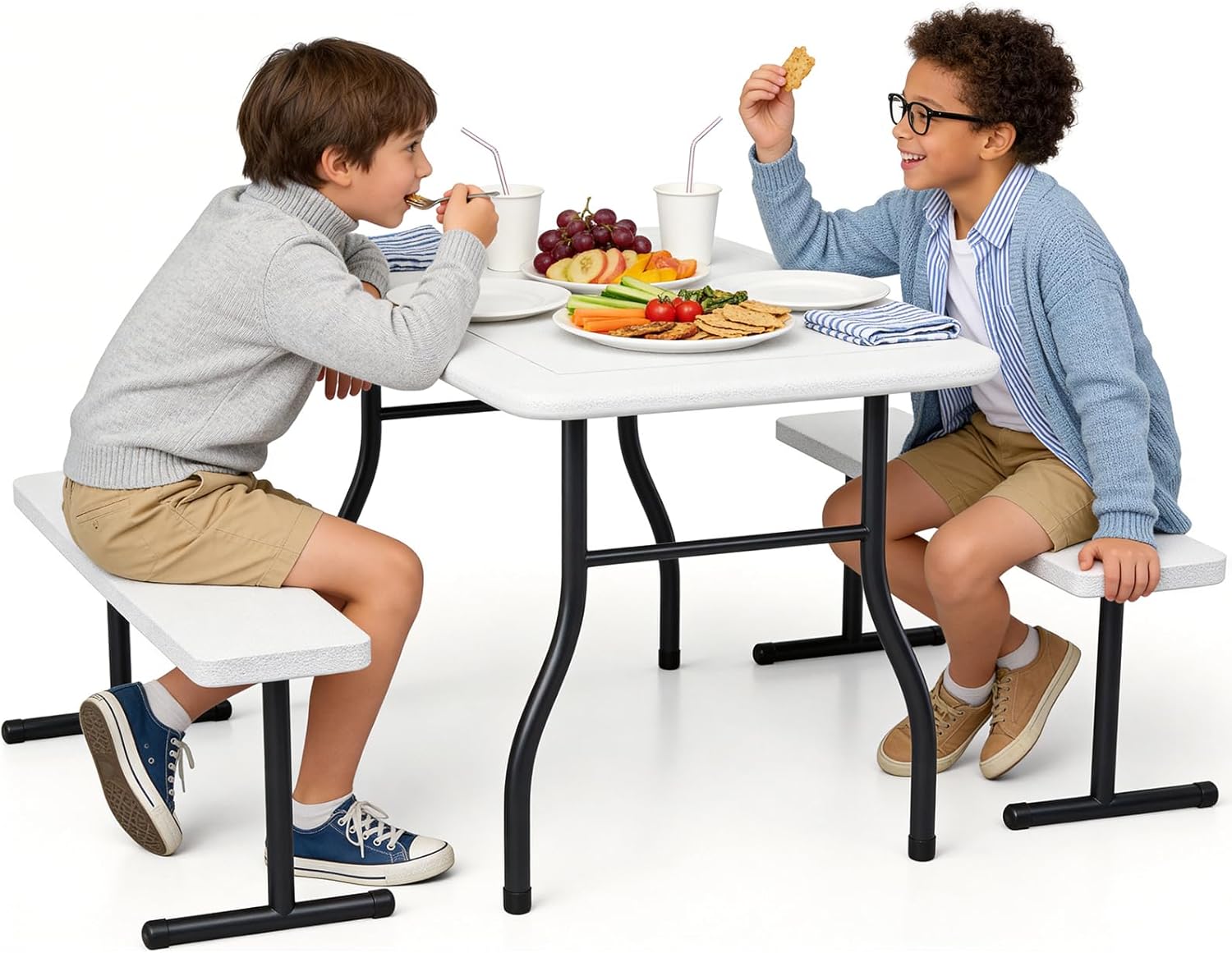 Kids Picnic Table with Benches, 38" Outdoor Toddler Table Set for 4 Children, Heavy Duty HDPE Play Table, 300LBS Capacity, Kids patio table and Chairs for Backyard, Park, Garden, Crafting and Indoor