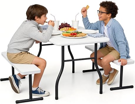 Kids Picnic Table with Benches, 38" Outdoor Toddler Table Set for 4 Children, Heavy Duty HDPE Play Table, 300LBS Capacity, Kids patio table and Chairs for Backyard, Park, Garden, Crafting and Indoor