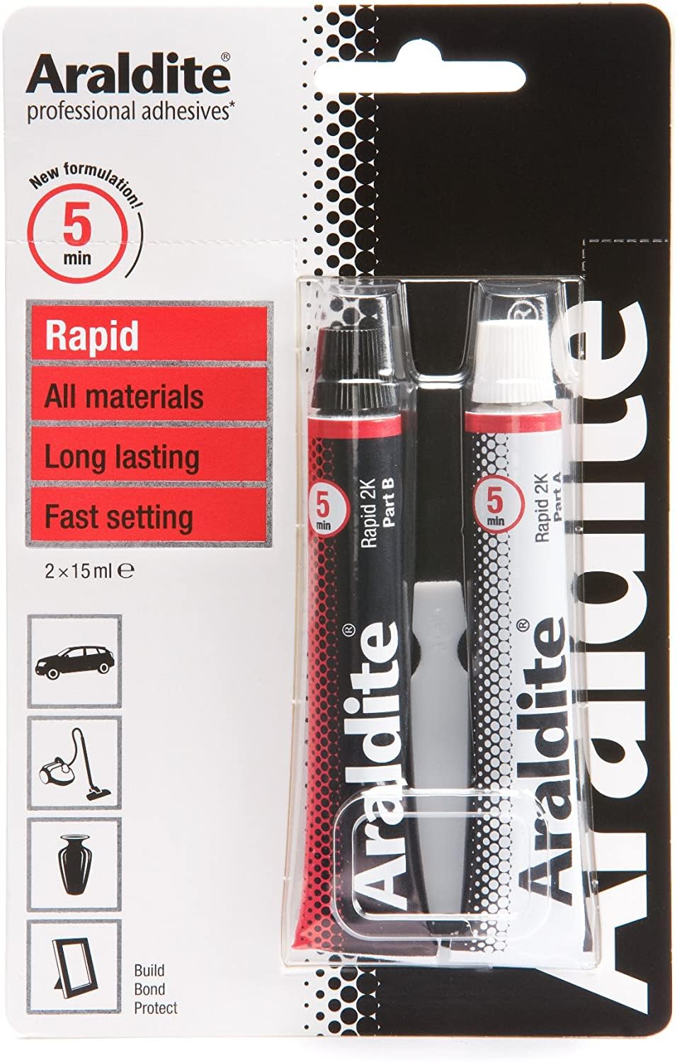 ARALDITE® TWO PART EPOXY 2 x 15ml TUBES RAPID FAST STRONG GLUE RESIN ADHESIVE