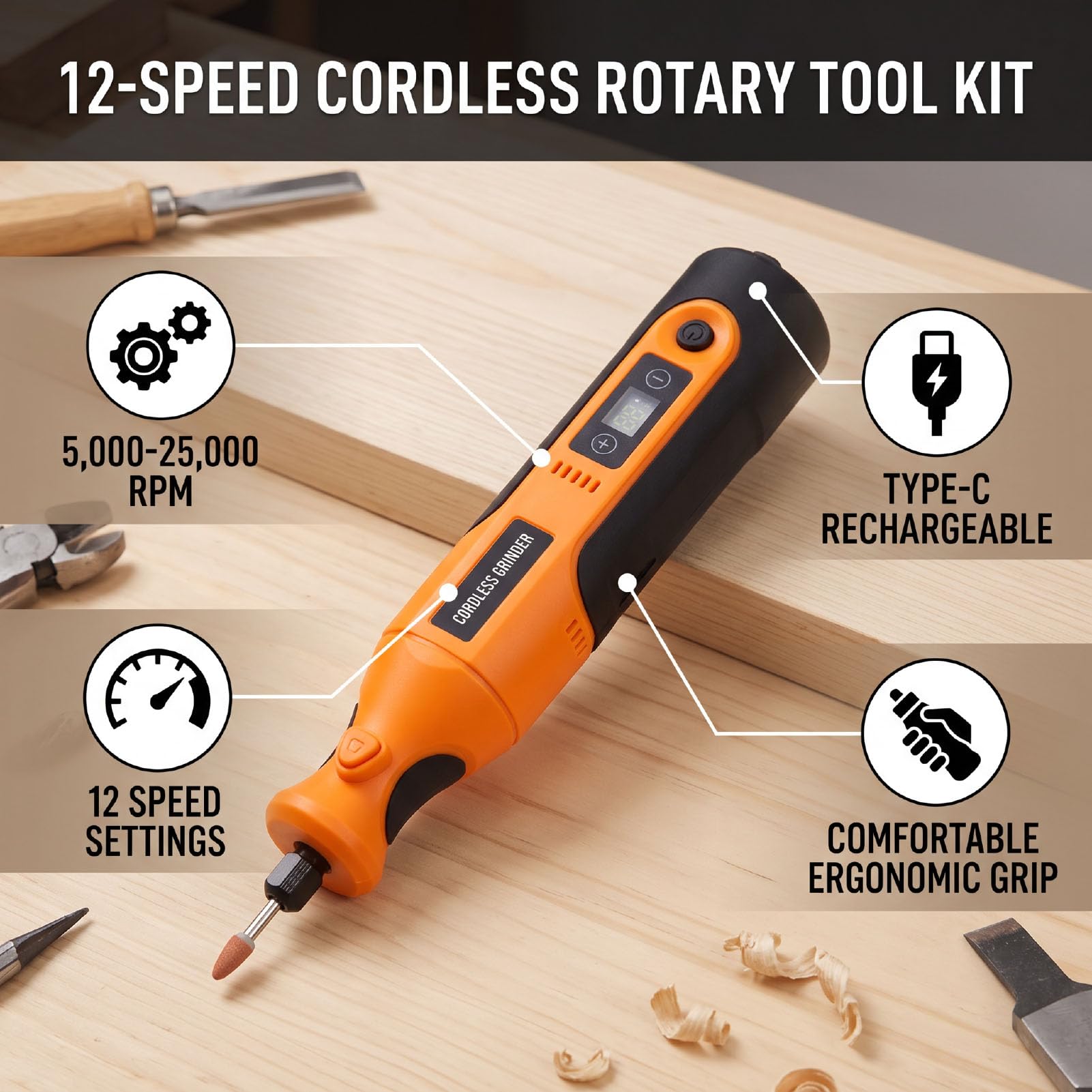 Luocute Mini Kit de Herramientas Rotativas, 12 Velocidades