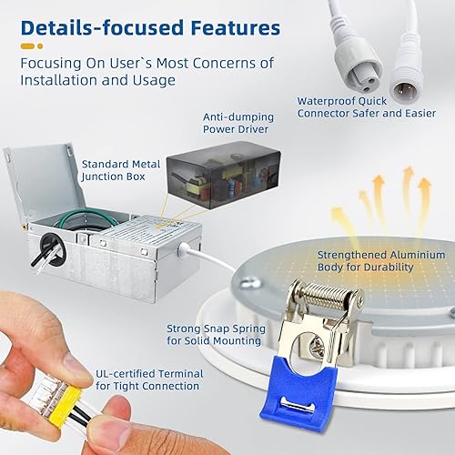 Miniatura 4 de Paquete de 8 luces empotrables de 12 W 1200 LM de 4 pulgadas con caja de conexiones, Eqv 150W, luz diurna de 5000 K, retrofit LED empotrable de