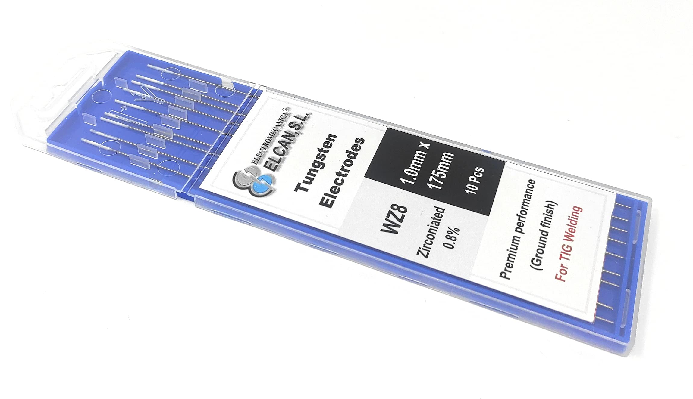 ELCAN Tungsten TIG soudage Zirconium 0,8% Blanc AZ8 professionnel, électrodes de soudage pour torche TIG 1,0 1,6 2,0 2,4 3,2 mm, 10 unités - Dimensions: 1,0 x 175 mm