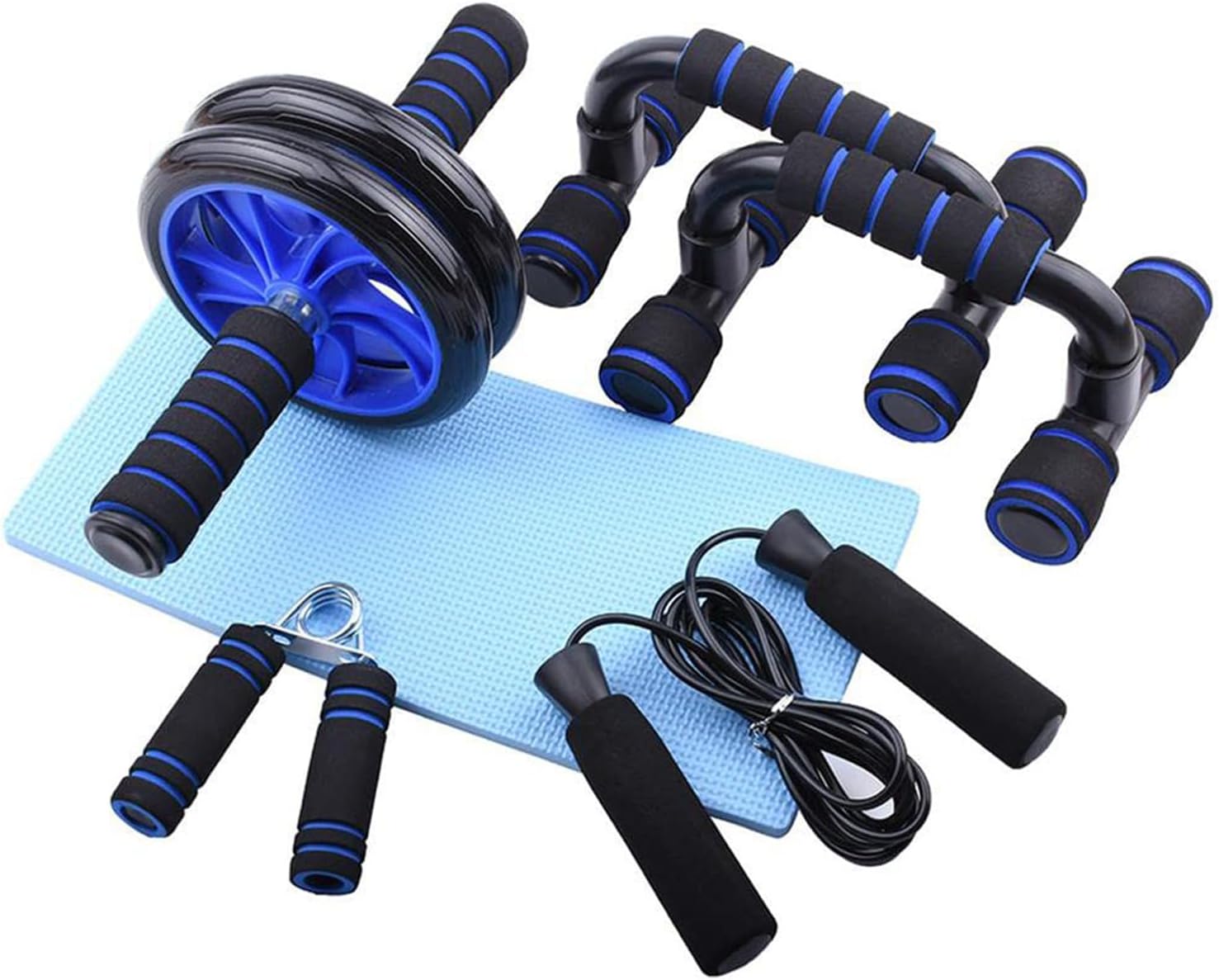 Joyzzz Ab Wheel Roller Kit, Portable Abdominal Core Strength Home Workout Equipment, 5-in-1 Ab Roller with Push Up Bar, Knee Mat, Jump Rope and Hand Gripper for Men and Women