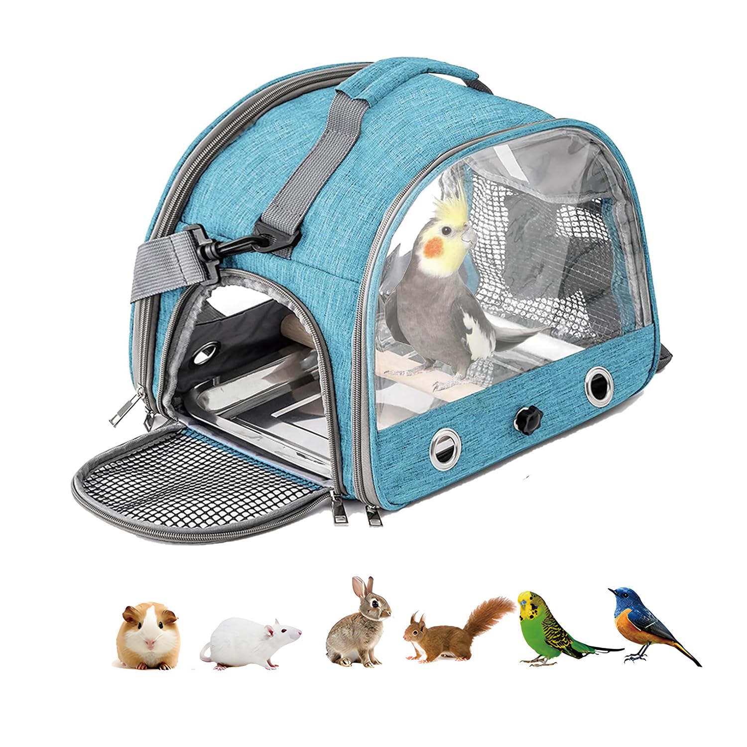 Jaula De Viaje para Pájaros con Percha Y Bandeja, Bolsa De Transporte para Pájaros, Transportador Portátil para, Bolsa De Viaje para Loros, para Periquitos y Loros Pequeños, Azul