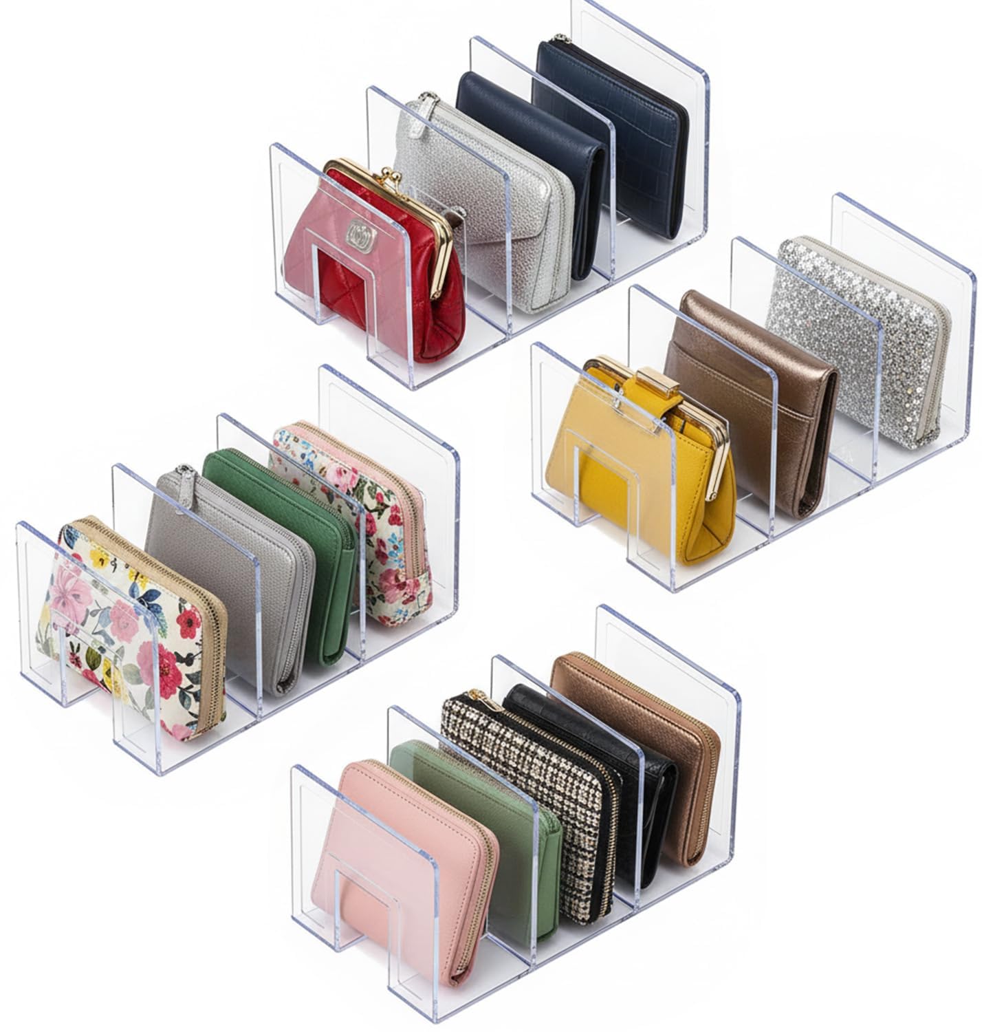 YAGELI Clear Acrylic Purse/Handbag Organizer - 3 Sections Divider for Closet Storage - Sturdy Organizer Rack for Purses, Handbags, and Clutches (4Pack-3Sections)-image-34