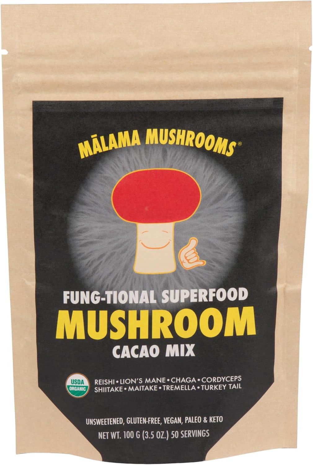 Malama 8-Mushroom Hot Cacao Mix, Organic Chocolate Blend Mushroom Powder for Focus & Inmune Support – with Lion’s Mane, Reishi, Chaga, Turkey Tail – Vegan Supplement, 3.5 oz (50 Servings)