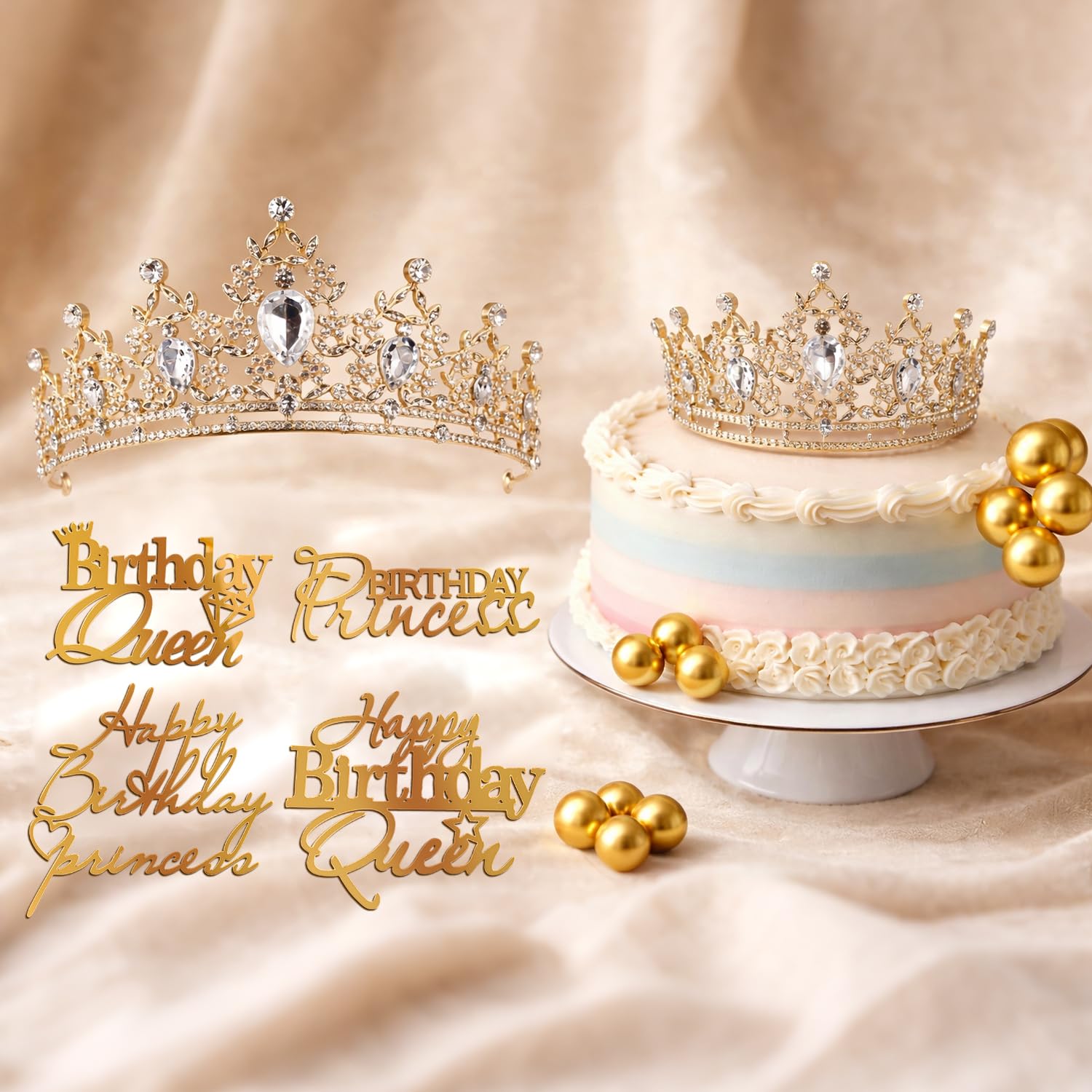 Dncvb Tortendeko Krone Mädchen, Krone für Torte, Happy Birthday Tortendeko, Kuchen Deko Geburtstag für Geburtstage Prinzessin Party