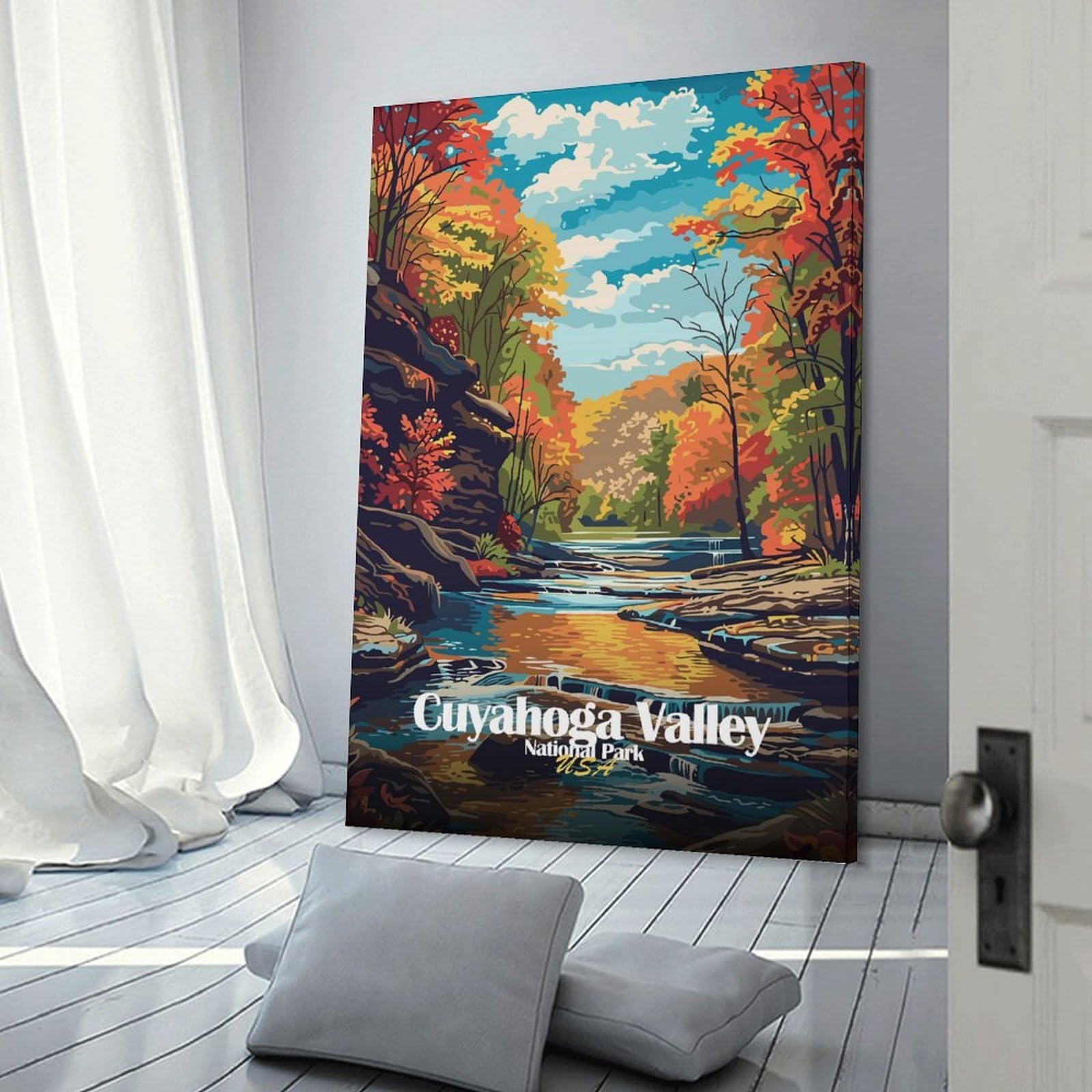 Junmoney Canvas Wall Decor Cuyahoga Valley National Park Illustration, 20x30inch(50x75cm), for Bedroom Decor, Cosy Corners Or Studios, Decorative Wall Art for Cosy Rooms