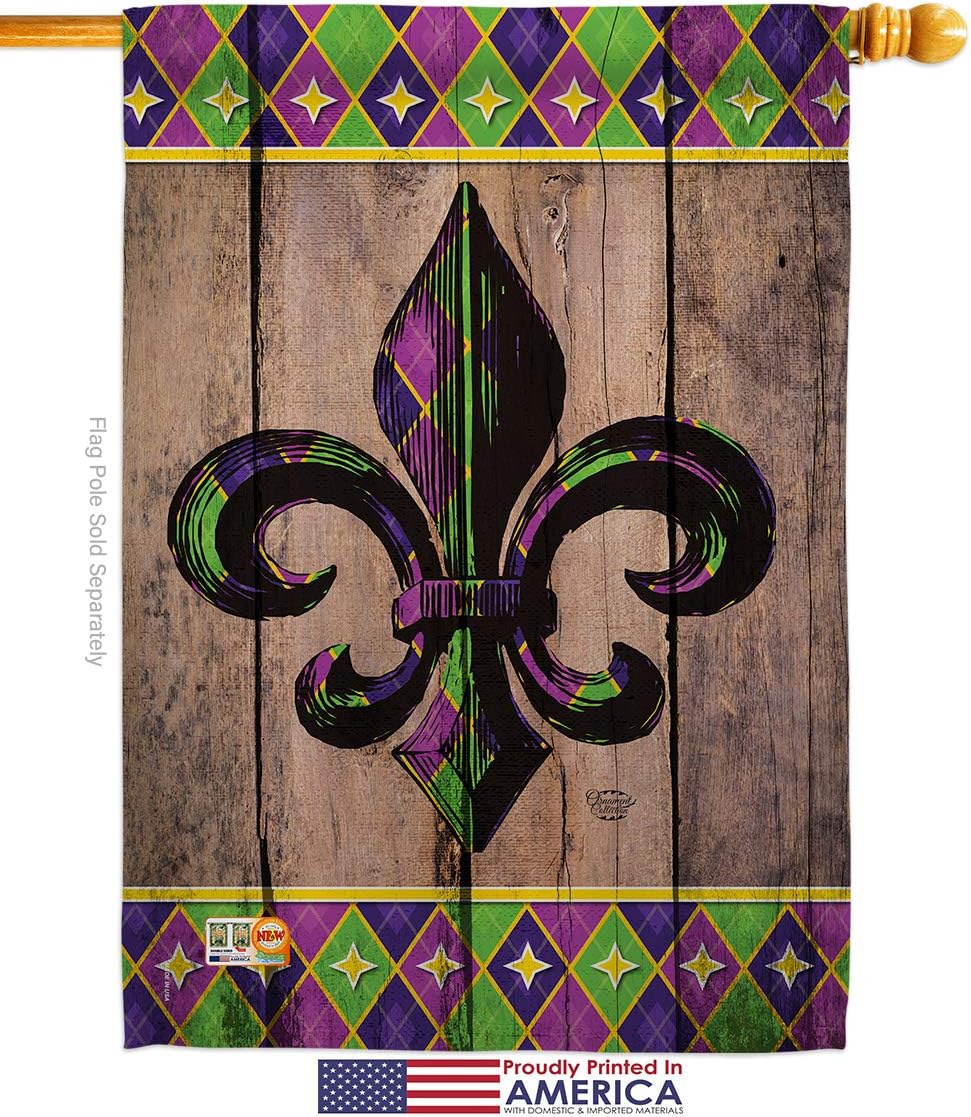 Fleur De Lys Burlap - Spring Mardi Gras Decoration - 28" x 40" Impressions House Flag by Ornament Collection - US made