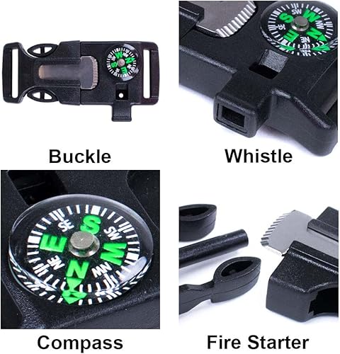 Miniatura 3 de West Coast Paracord 2 paquetes y 10 paquetes de hebilla de emergencia con brújula de raspador de pedernal y arrancador de fuego para acampar al aire