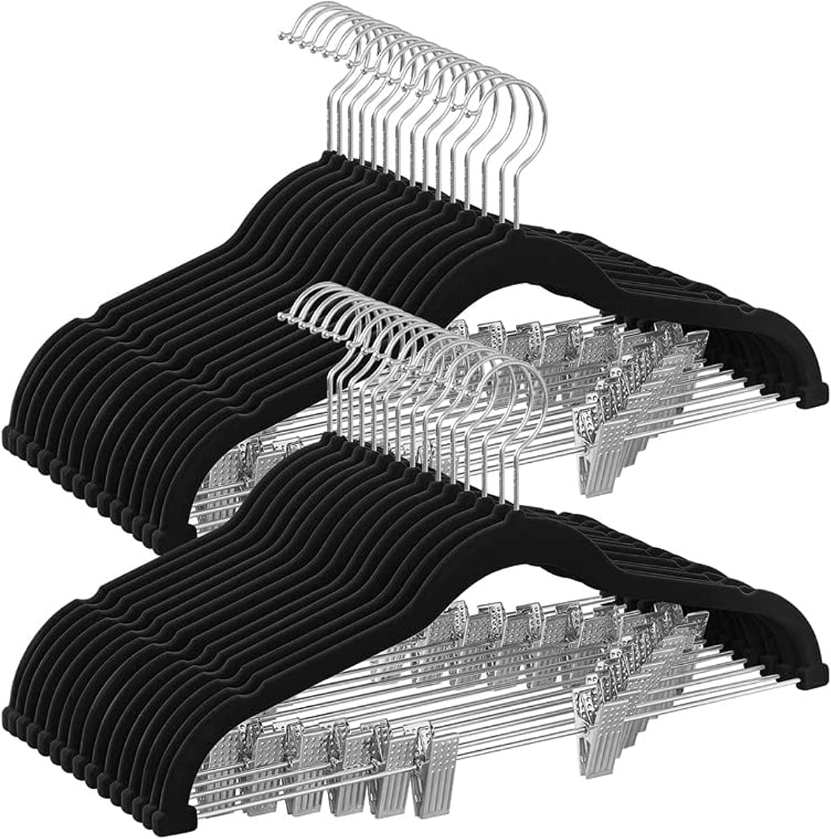 30 Pack Pants Hangers, Velvet Hangers with Adjustable Clips | 16.7 Inches Long Skirt Hangers, Ink Black, BREANNA Collection UCRF12B30
