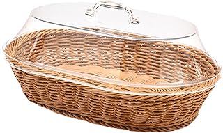 Woven Bread Basket with Lid Imitation Rattan Woven Fruit Basket Poly Wicker Basket Oval Bread Basket Food Serving Basket Drainage Basket for Farmhouse Cafes Kitchen, 30cmx40cm
