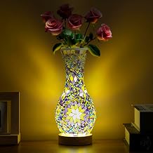 Mosaic Vase Lamp, Turkish Table Lamp with Wood Base, USB LED