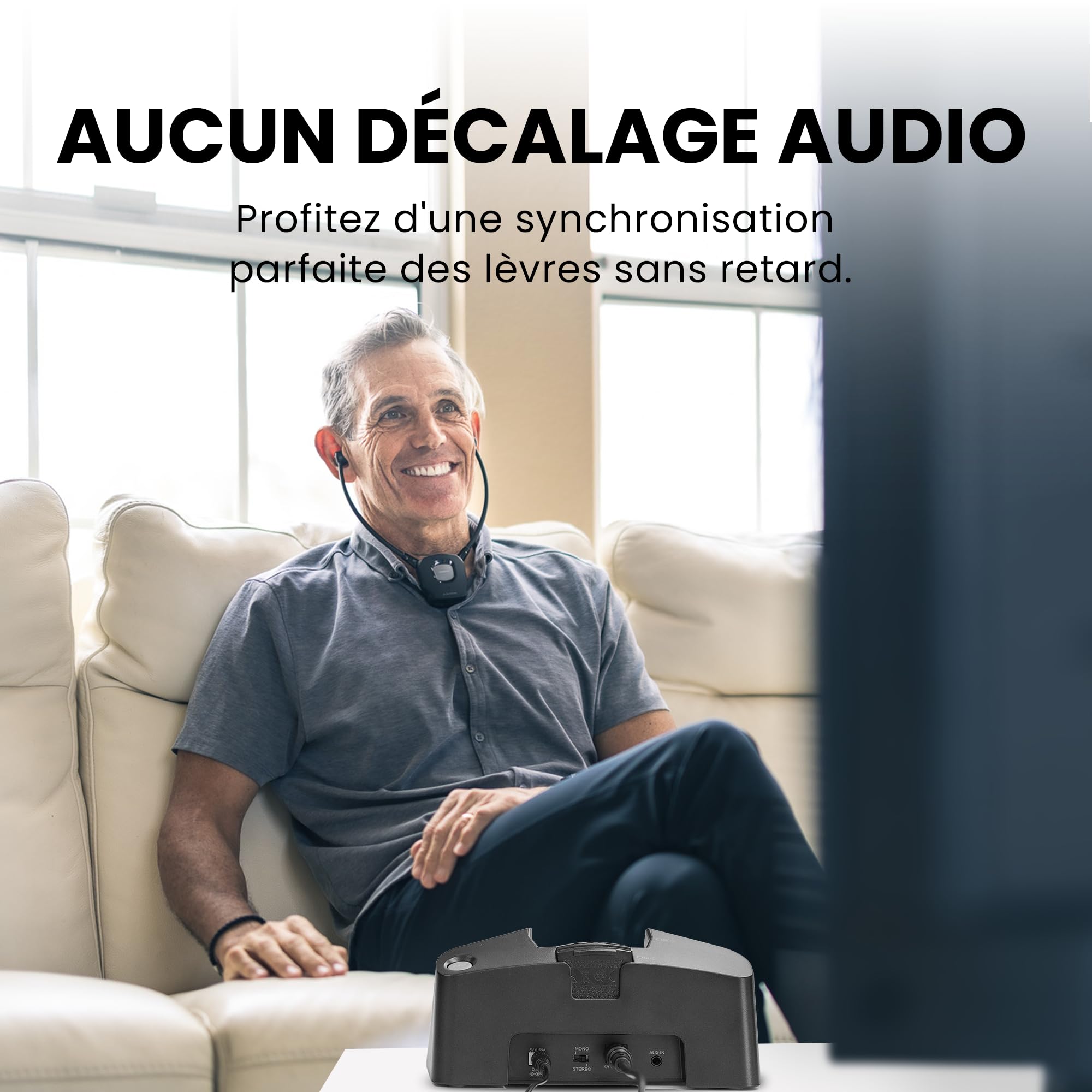 Avantree HT381- Casque TV sans Fil avec émetteur RF, Contrôle du Volume de Balance G/D, Écouteurs de Volume Amélioré pour Personnes âgées, Compatible avec Télévision avec Sortie Audio Optique ou AUX