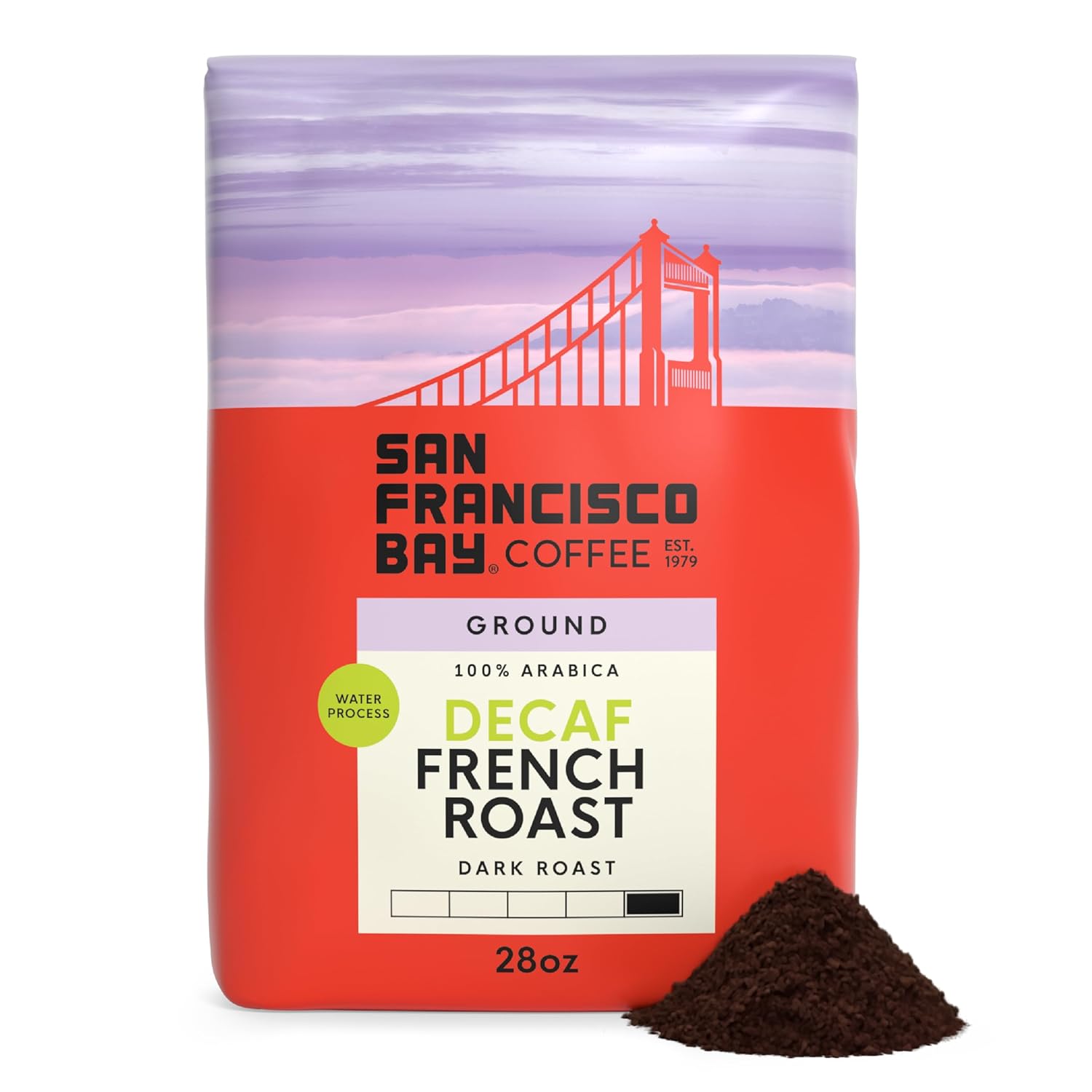 San Francisco Bay Decaf Ground Coffee, Decaf Bay Bridge Blend (28 oz Bag), Medium Roast Coffee, Swiss Water Process