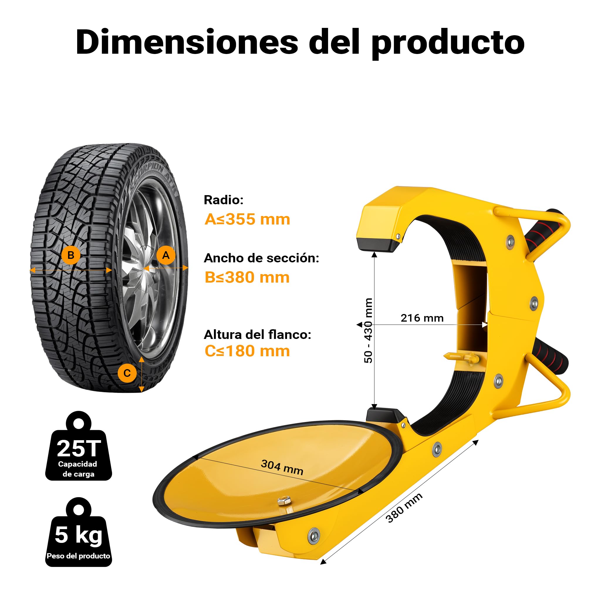 Wiltec Cepo antirrobo ruedas para llantas de aluminio y acero 10-18″ con llave cierre de seguridad