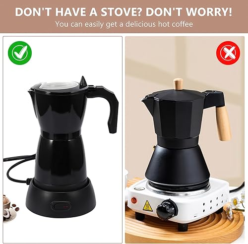 Miniatura 6 de AOZBZ Cafetera eléctrica para café expreso, 10.1 fl oz, 6 tazas de acero inoxidable con protección contra sobrecalentamiento y base desmontable,