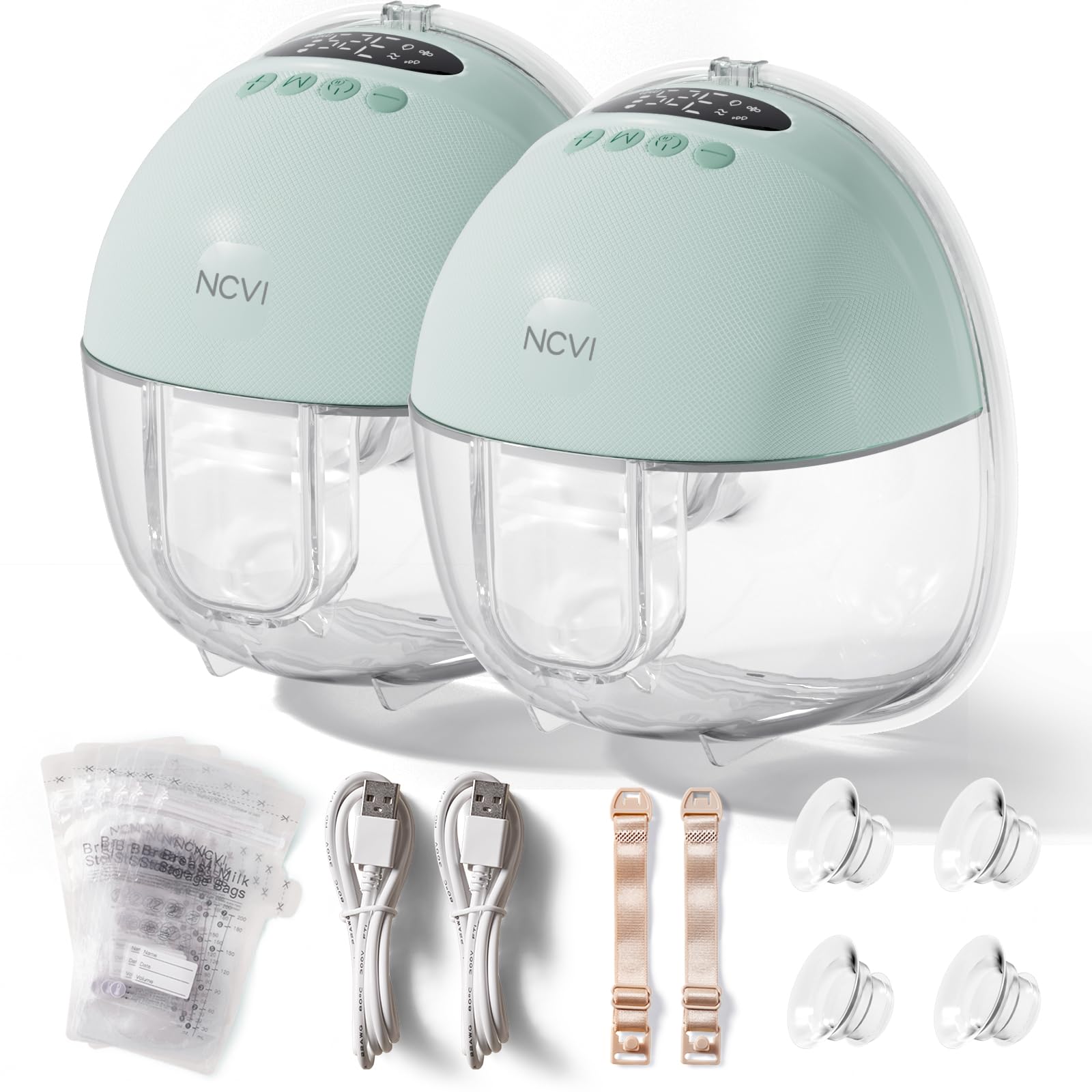 NCVI Electric Breast Pump Hands Free 8131, Wearable Breast Milk Pumps Portable with 4 Modes & 9 Levels, Rechargeable Wireless, LED Display Breastfeeding Pump with 19/21/24mm Comfortable Flanges, Green