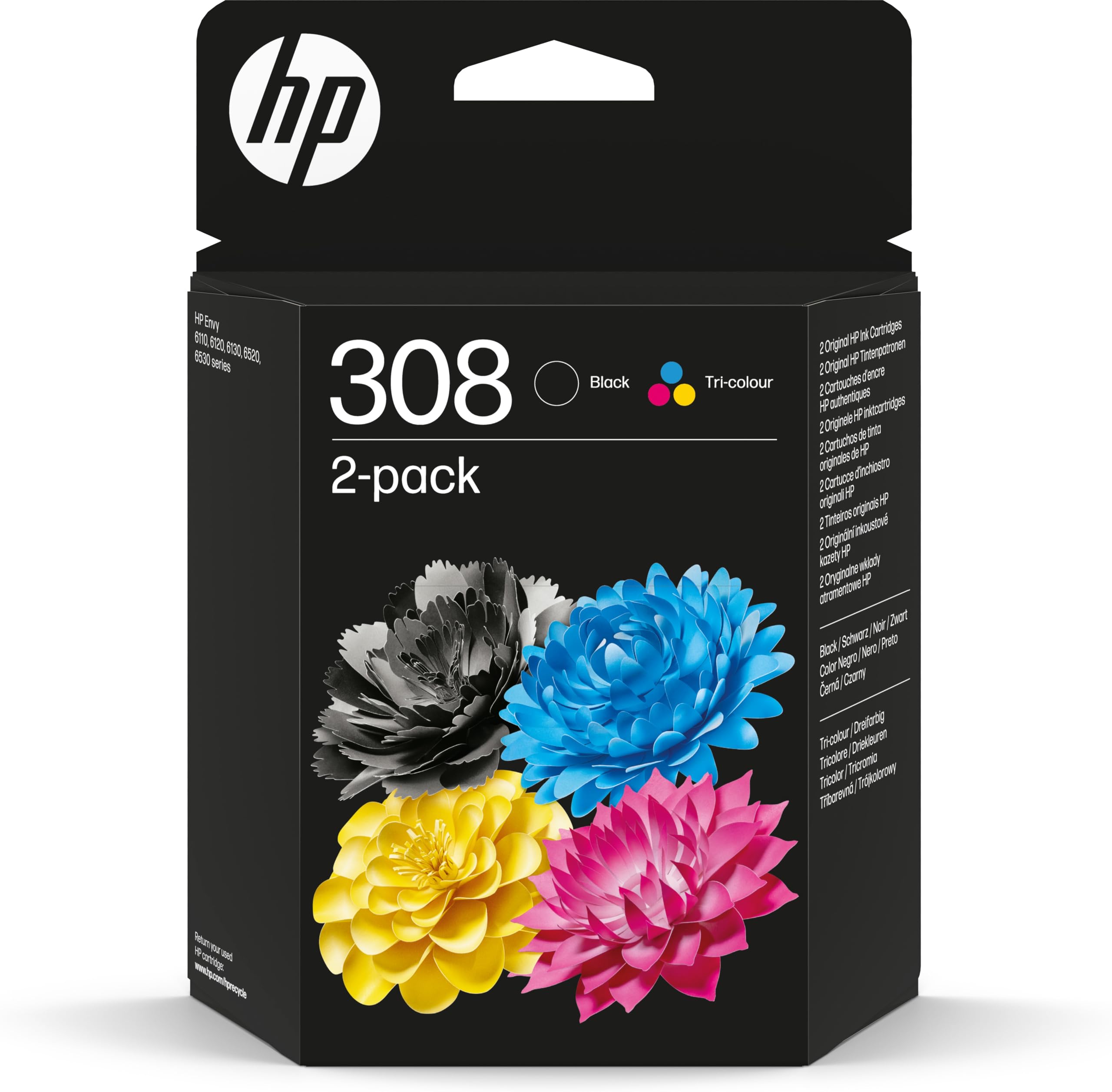 HP 308 2-Pack Black/Tri-color Original Ink Cartridge Combo for Envy 6110