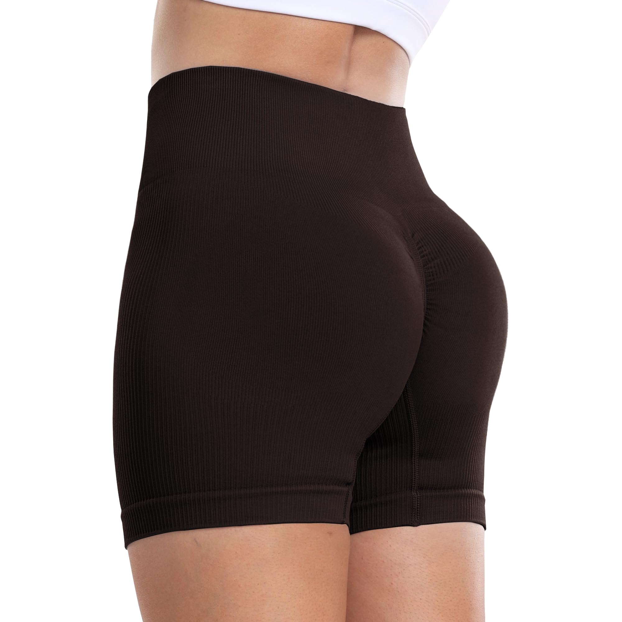 GAYHAY Workout Shorts for Women - Scrunch Butt Lifting Seamless High Waist Gym Athletic Biker Running Yoga Exercise Booty Shorts, Coffee Brown, S-M