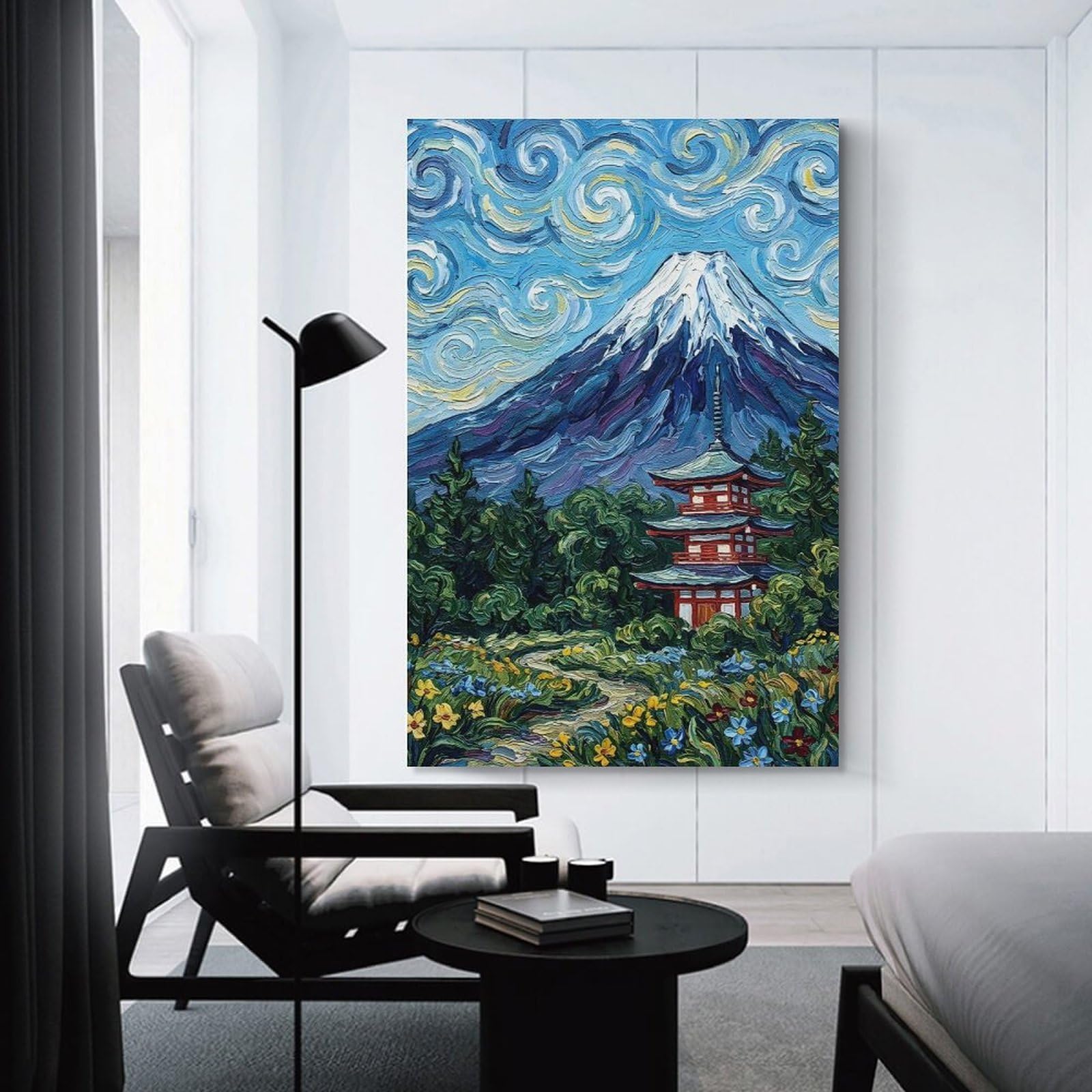 Junmoney Mount Fuji And Pagoda Painting Canvas Wall Decor 24x36inch(60x90cm), for Calm Bedrooms, Home Corners Or Flats, A Warm Accent for Relaxed Interiors