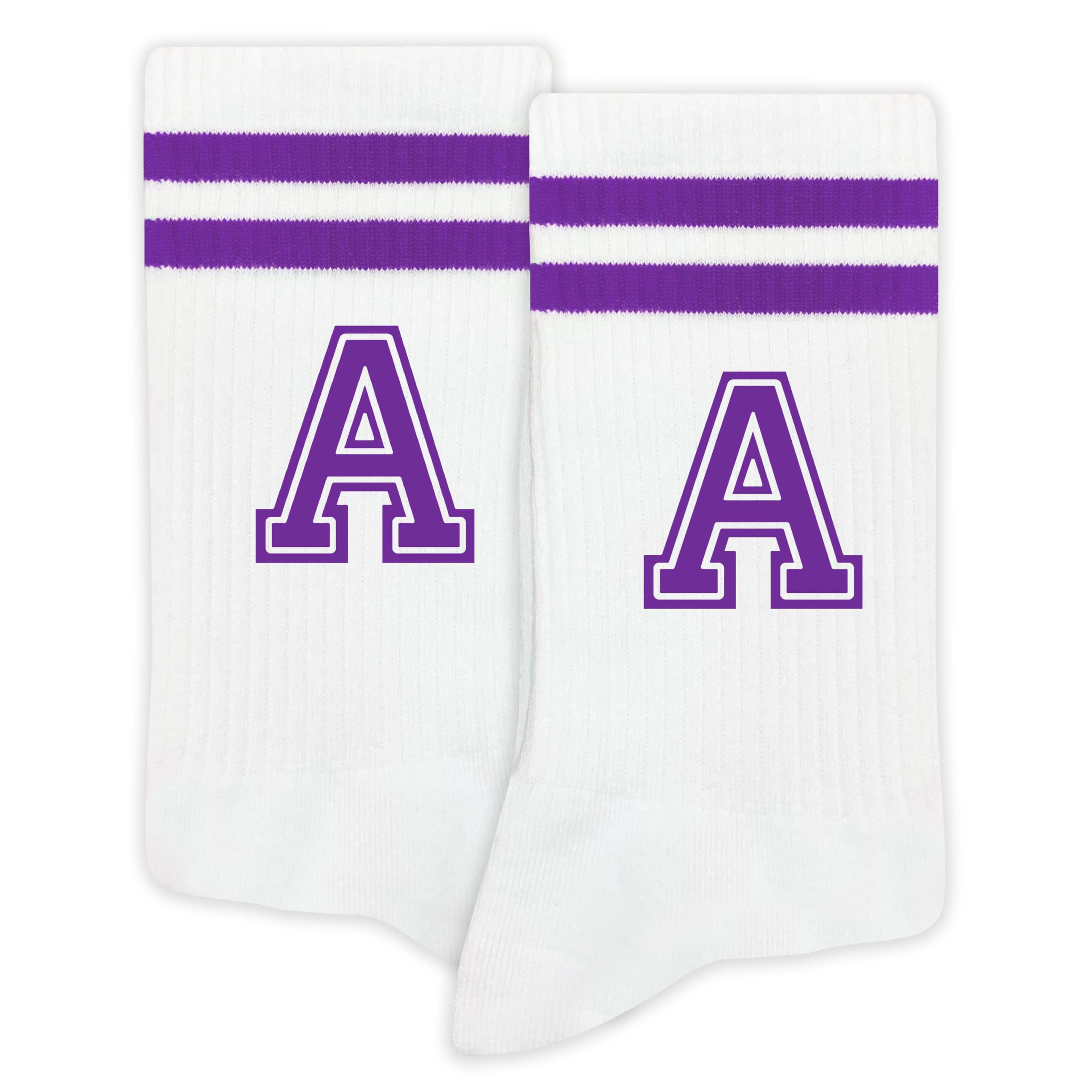 SSQBZU Striped Initial Socks with the Letter in Purple, Socks for Adult, Teens, Men&Women, Gifts for Friends, Family, etc.