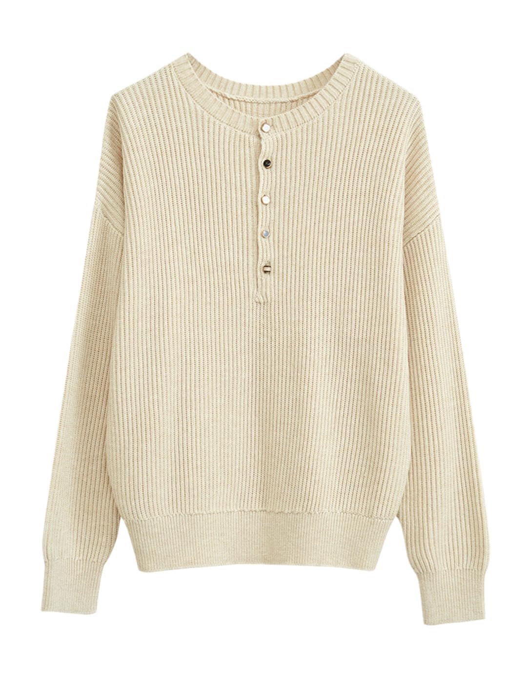 Women Sweaters Office Oneck Buttons Loose Pullover Knitted Tops