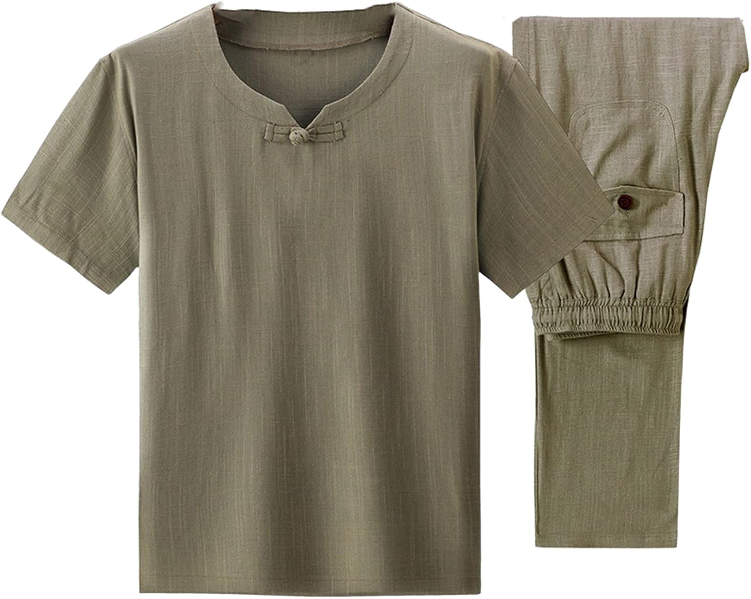 Linen Short Sleeve T-Shirt Men's Chinese Style Set Cotton Linen Tang Suit Middle Aged 2 Piece Summer