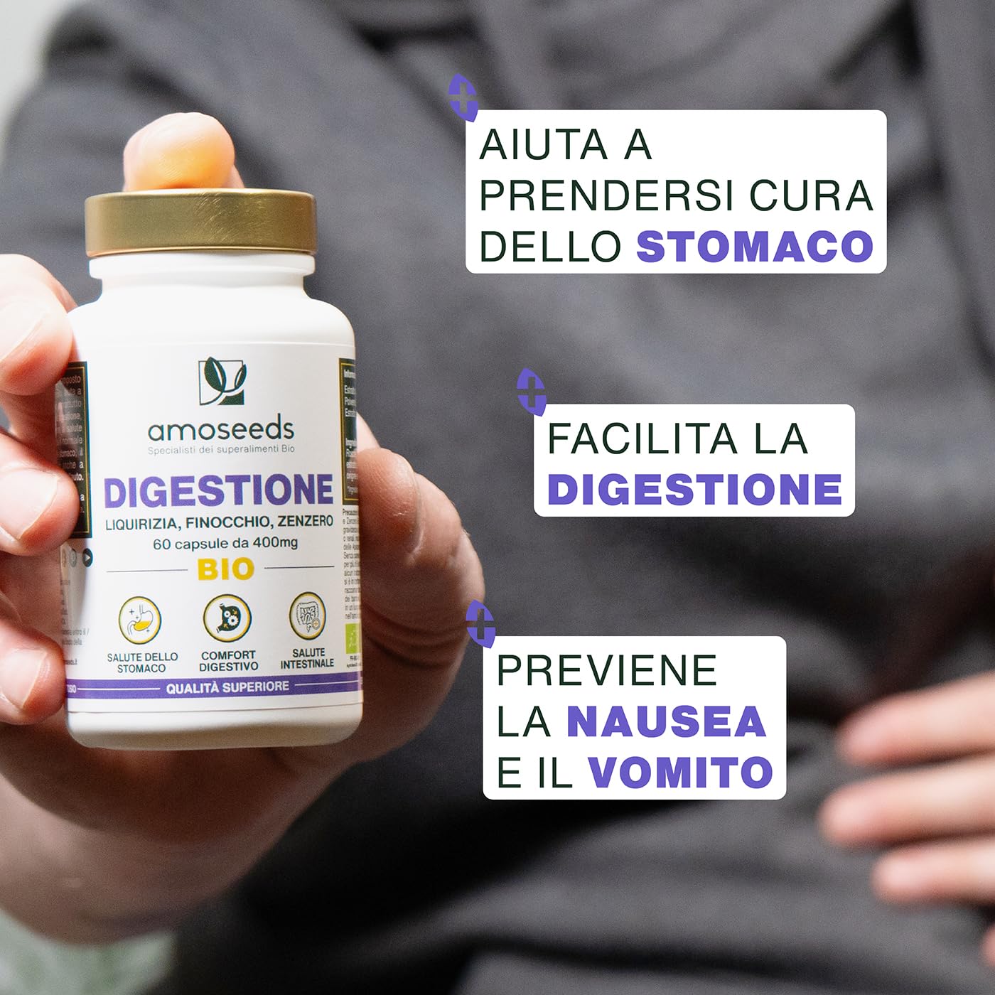 Digestione BIO | Comfort digestivo e salute dello stomaco | Liquirizia, Finocchio, Zenzero | Migliora la Digestione, riduce i Disturbi | 60 capsule da 400mg | Qualità superiore