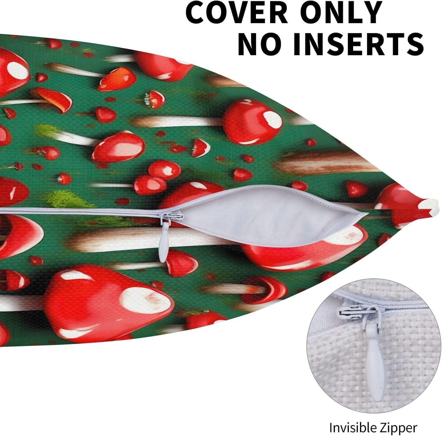 Red Cap Mushrooms Imitation Linen Pillowcase -2 Sets, Fashionable Home Decoration, Used for Sofas, Gardens, beds