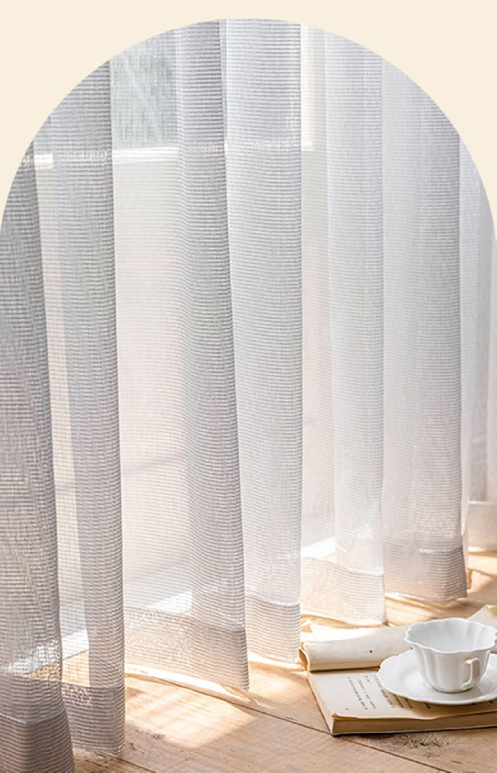 Rideaux Voile Transparent 132x138, Rideau Voilage Chambre Lot de 2 Texture Géométrique Uni Couleur, avec Crochet, Polyester