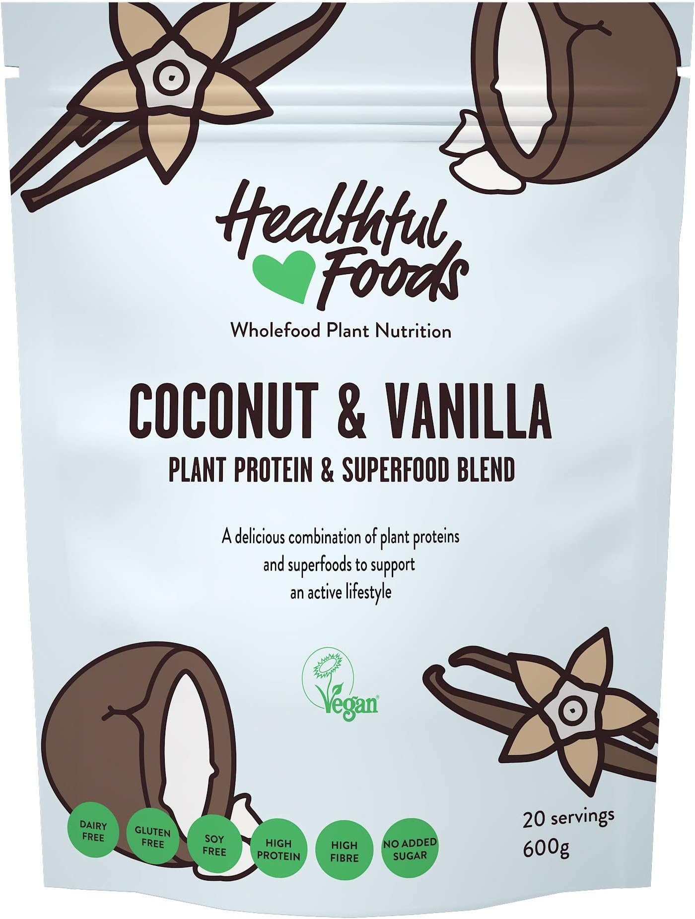 Healthful Foods Coconut & Vanilla Vegan Plant Protein & Superfood Blend 600g / Ashwagandha & Baobab