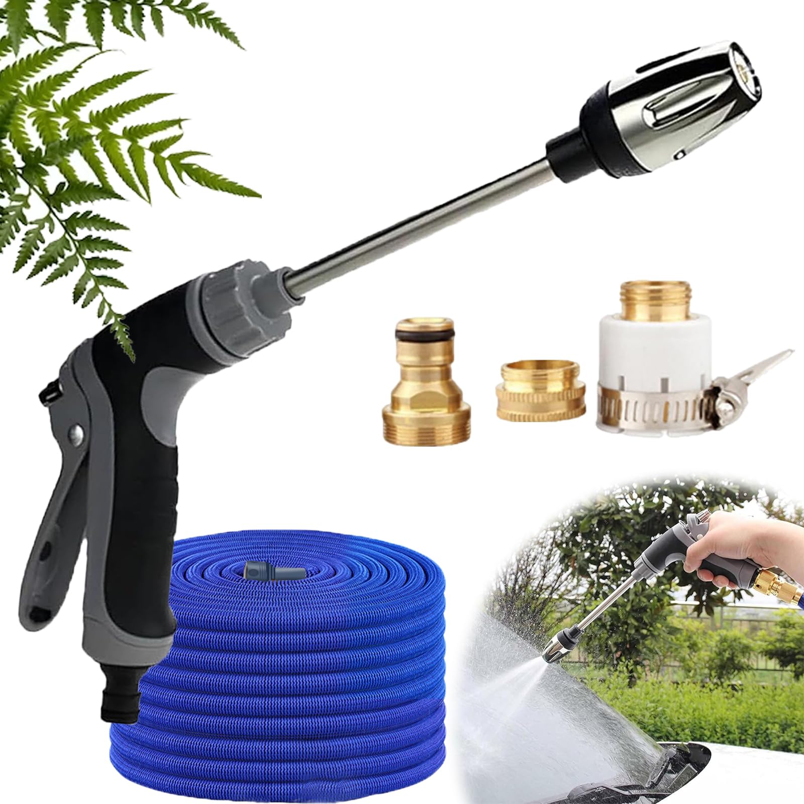 Pressure Washer, High Pressure Water Gun, Hose Attachment, 360° Rotating for Three Spray Modes (Connector + 7.5m hose)