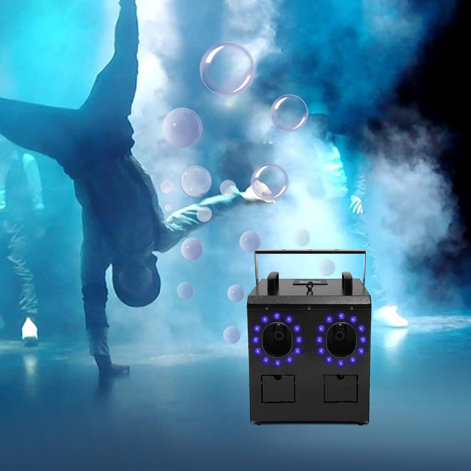 MNJIPUYVC Máquina de Burbujas de Humo DMX con Control Remoto Máquina de Burbujas de Niebla con Luces RGBW for Bodas Fiesta de DJ - Niebla, Burbujas e iluminación 3 en 1 900 W