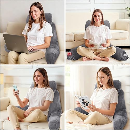 Miniatura 9 de Almohada de lectura para sentarse en la cama para adulto, almohada de cama con espuma viscoelástica triturada, almohada de 25 pulgadas de alto con