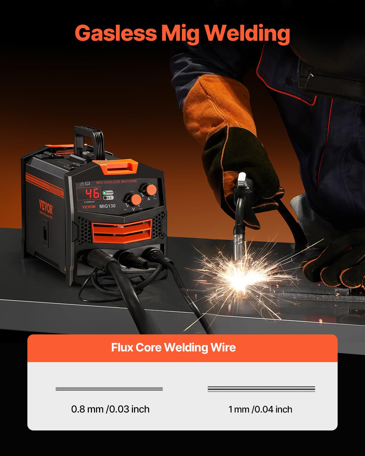 Vevor MIG-Schweißgerät, 130 A synergetische MIG-Schweißmaschine, gasloses Fülldraht-Welder