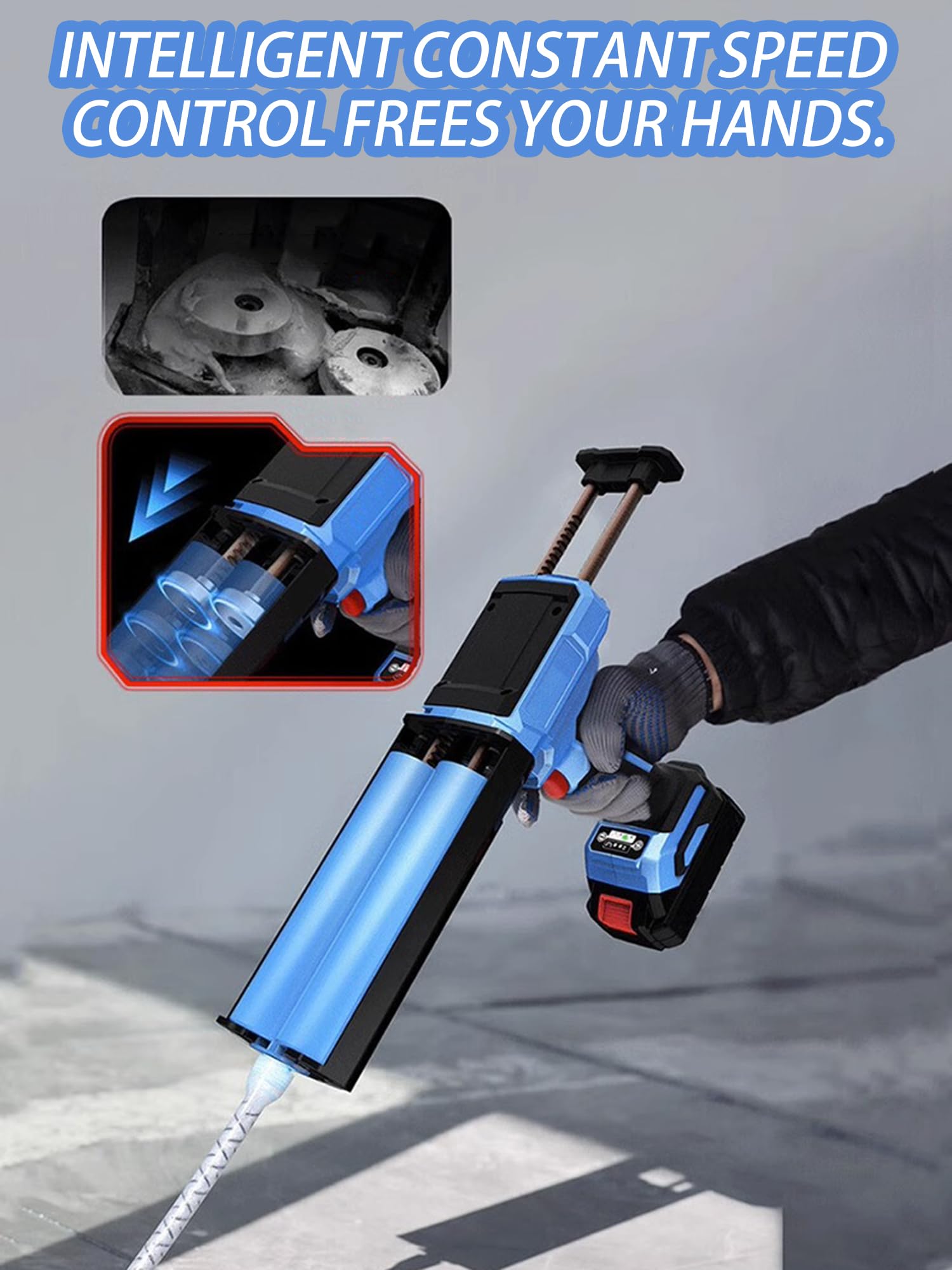 Pistola de calafateo recargable, herramienta selladora eléctrica, tubos duales, 5 ajustes de velocidad, empuje máximo 8000 N, incluye 2 baterías y bolsa de almacenamiento para reparar grietas y